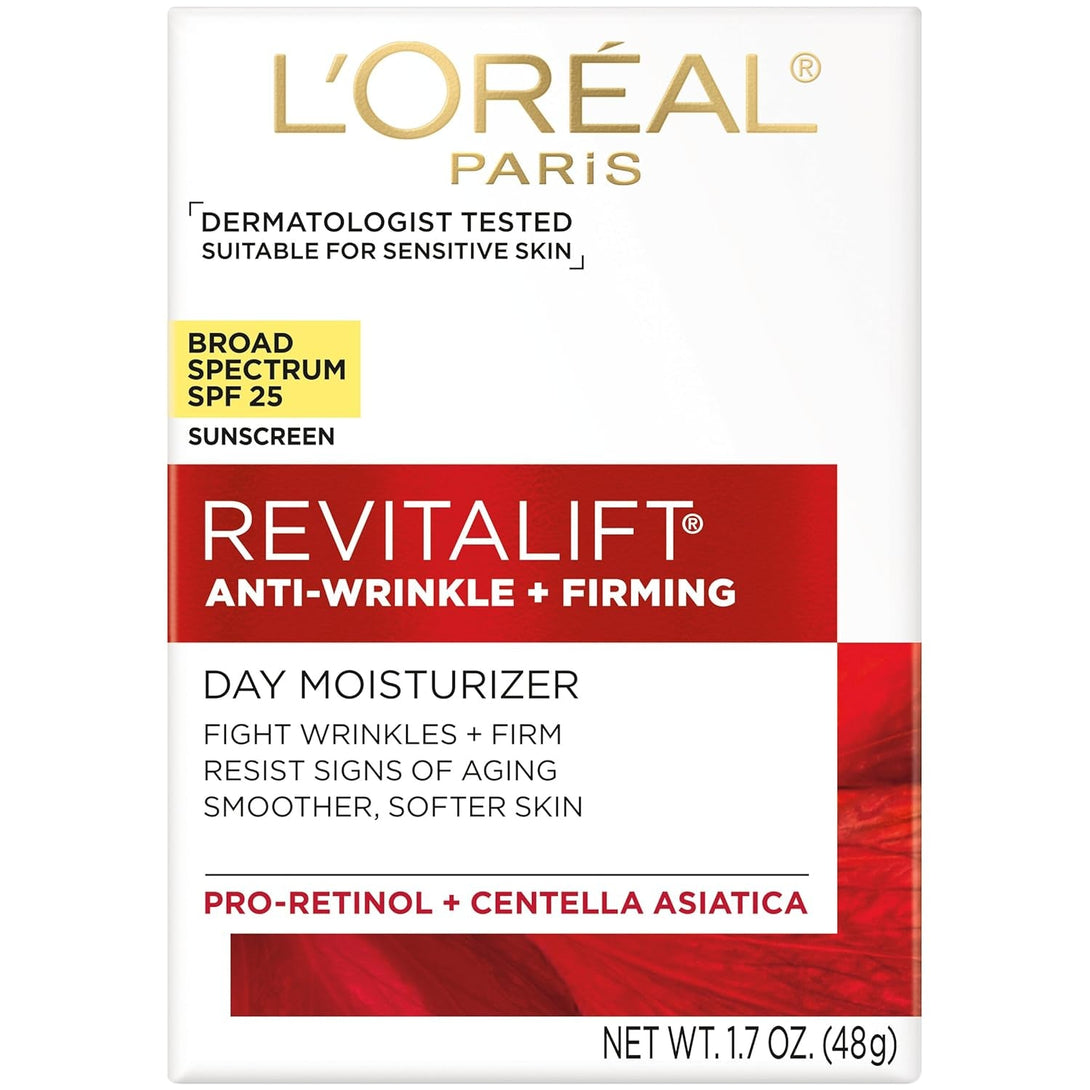 L'Oréal Paris Revitalift Anti-Wrinkle and Firming Face Moisturizer with SPF 25, Pro-Retinol and Centella Asiatica, Paraben Free, 1.7 Oz (Packaging May Vary)