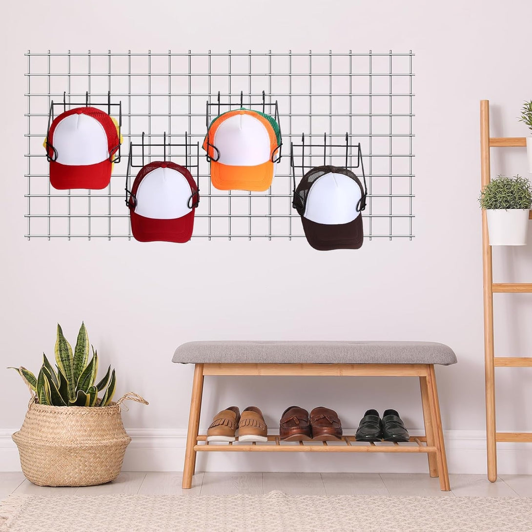 4 Pcs Gridwall Hat Display Rack, Metal Wire Retail Display Shelves Gridwall Organizer Accessories for Grid Panel Displaying Baseball Hats for Home Commercial, Black