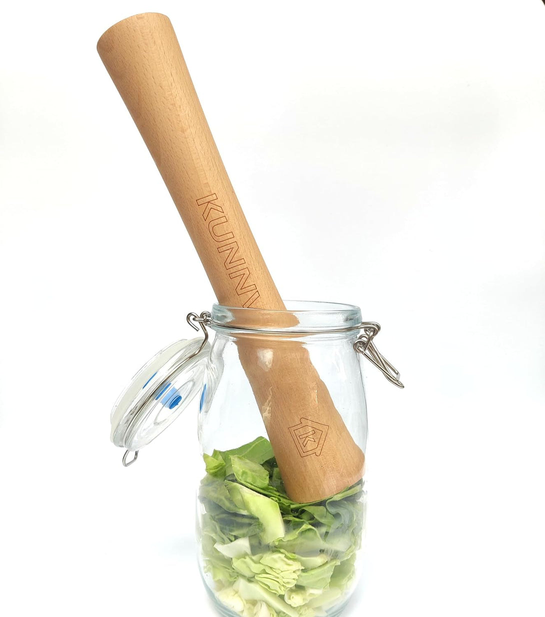 Sauerkraut Pounder for Mason Jars Vegetable Fermentation Packer Kimchee Tamper,One Piece of Solid Beech Wood (12 Inch)