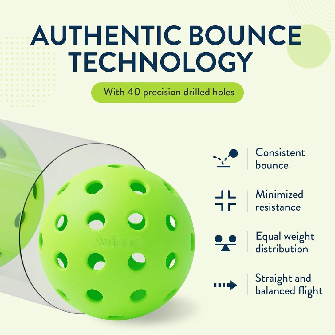 Aviana Outdoor Pickleball Balls - USAPA Approved for Tournament Play | Durable 40-Hole Design | Ideal for All Skill Levels | 6, 12 & 48 Packs