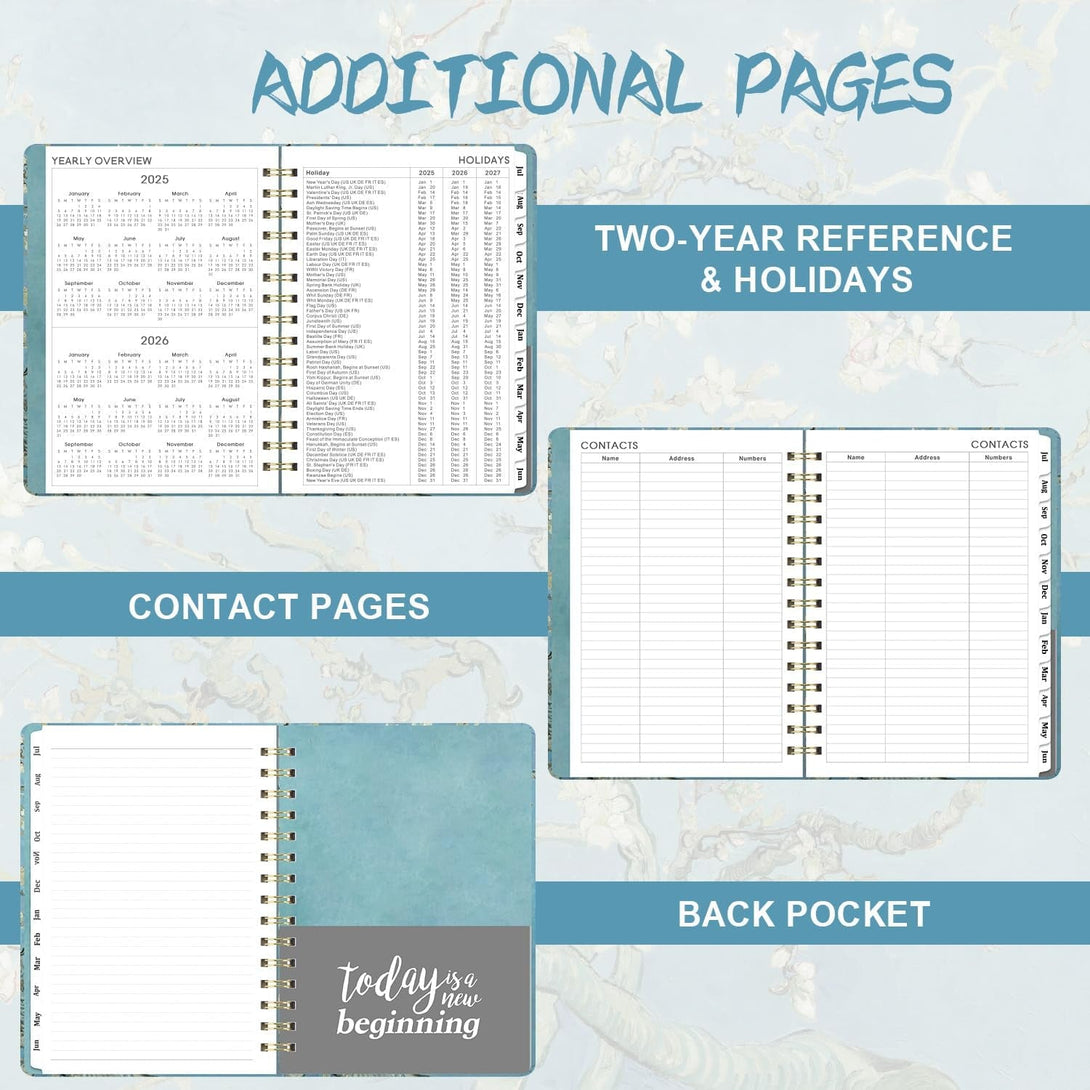 2025-2026 Planner – July 2025 - June 2026, Weekly & Monthly Planner, 8.5" X 6.4", Hardcover, Twin-Wire Binding, Monthly Tabs, Inner Pocket, Daily Organizer