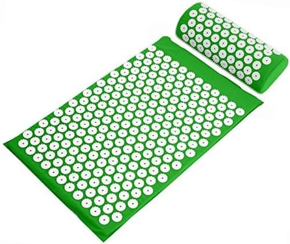 Acupressure Mat and Pillow Set for Back/Neck Pain, Acupuncture Products to Relieve Muscle Fatigue, Improve Insomnia for Sedentary People, Acupuncture Eases Stress, Massage Mat, Green