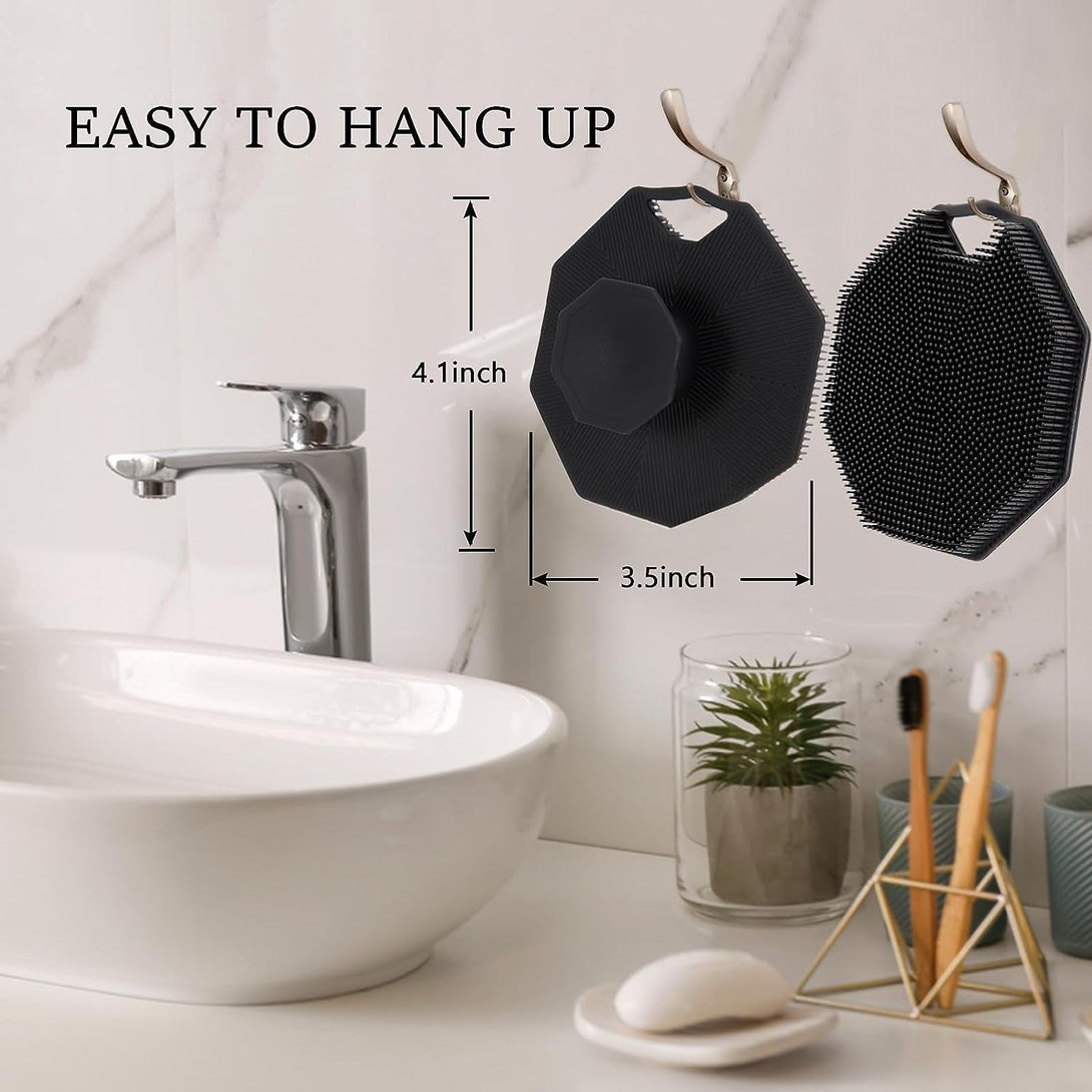 2Pack Silicone Body Scrubber, Qewro Body Buffer Exfoliating Brush with Silicone Loofah, Scalp Exfoliator Hair Shampoo Skin Cleaning Brush, Bath & Body Brushes for Men Women Use in Shower (2Pack)