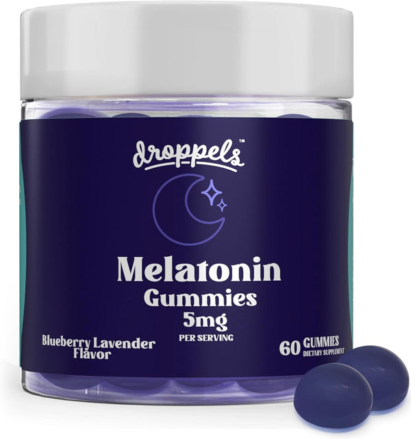 Droppels Melatonin Gummies, 5Mg – Plant-Based, Vegan Melatonin 5Mg for Natural Sleep Support with Chamomile Extract, 60 Count, Blueberry Flavor (1-Month Supply)