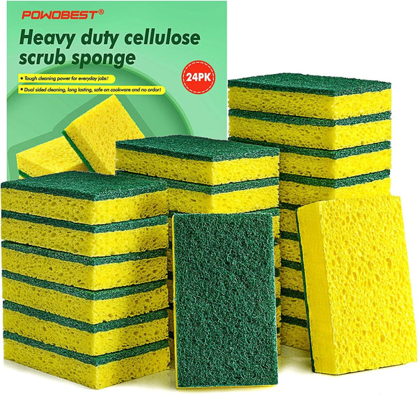 24 Pack Multi-Purpose Sponge Pads,Heavy Duty Scrub Sponges Effective Clean the Surface Stains,Can Be Used to Clean Kitchen,Pots,Bowls,Bathrooms,Tiles,Bathtubs,Walls a Good Helper for Home Cleaning