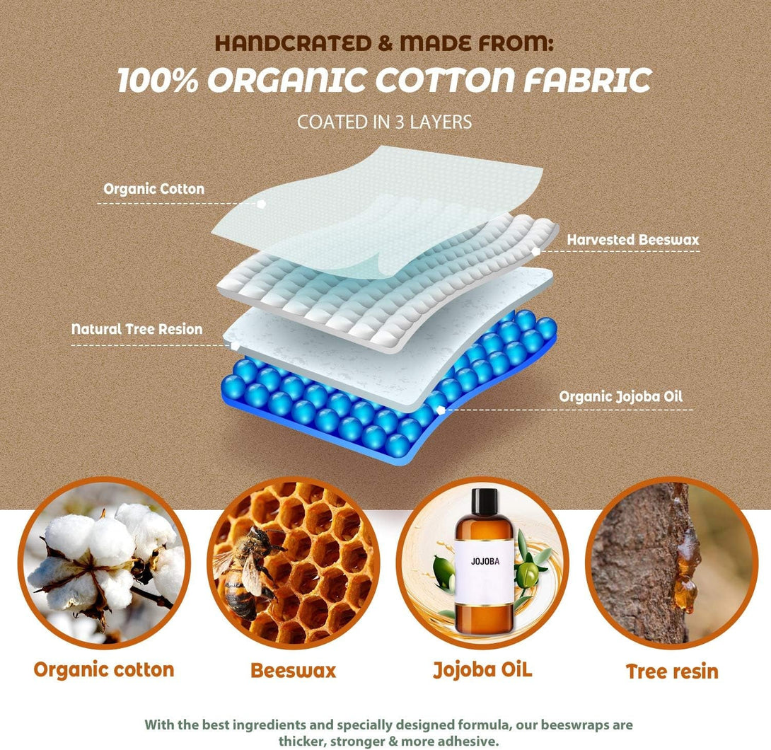 Akeeko Reusable Beeswax Food Wraps - Assorted 12 Pack, Reusable, Plastic-Free Food Storage, Sustainable Gifts, 3 Sizes (6S,4M,2L)