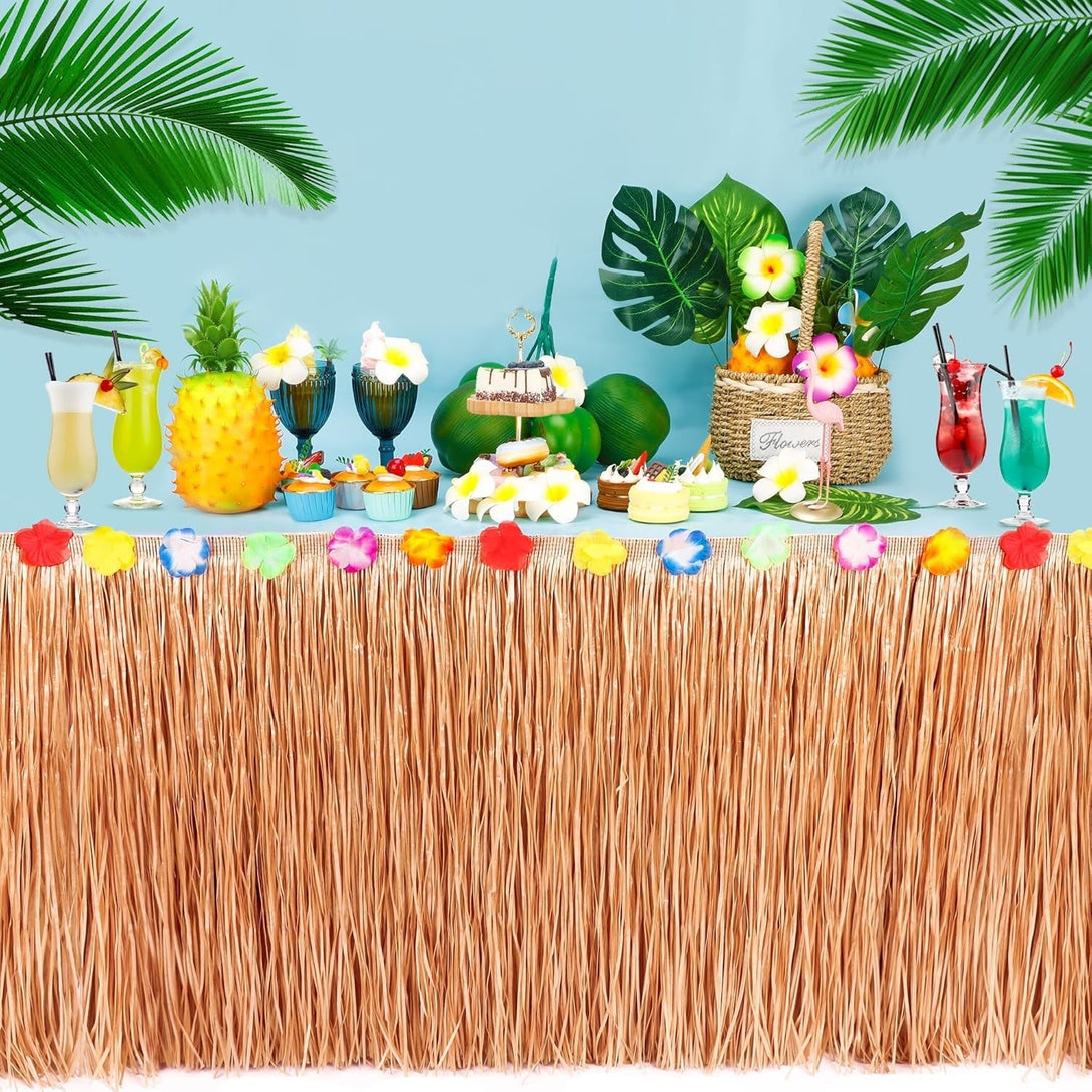 Luau Party Decorations, 1PCS Yellow Hawaiian Table Skirt Party Decorations, Flower 108 X 29.5" Grass Table Skirts Luau Party Favors, Luau Table Skirt for Summer Tropical Hula Parties Decor Accessories