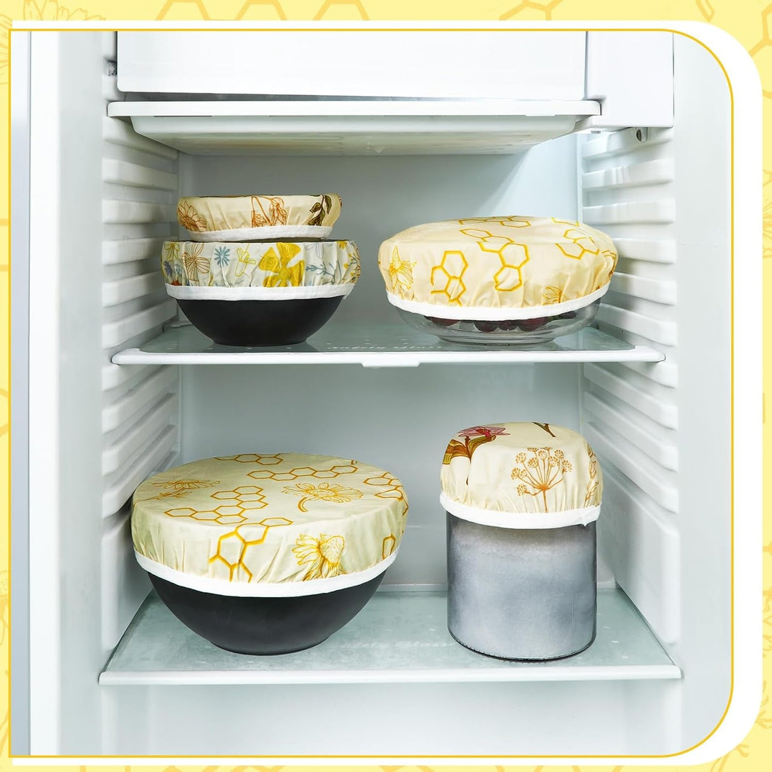 6 Pcs Beeswax Bowl Covers Reusable Cloth Bowl Covers Elastic Fabric Dish Cover Beeswax Food Wraps Cotton Kitchen Storage Containers Lids Kitchen Gifts for Bread Leftover Food Fruits Salad