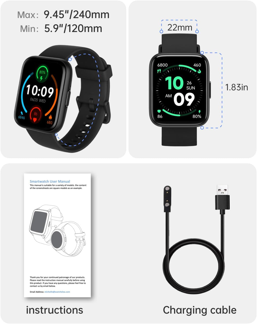 Smart Watches for Men - Activity Tracker for Android Ios with Calls,Fitness Tracker with 100+ Sport Modes, IP68 Waterproof, Heart Rate/Sleep Monitor, Spo2, Pedometer 1.83"(Black)