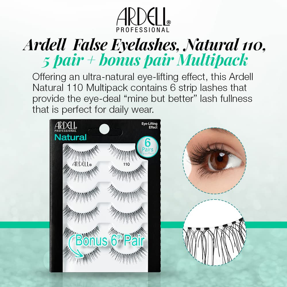 Ardell False Eyelashes, Natural 110, 5 Pair + Bonus Pair Multipack for Eye-Lifting Effect