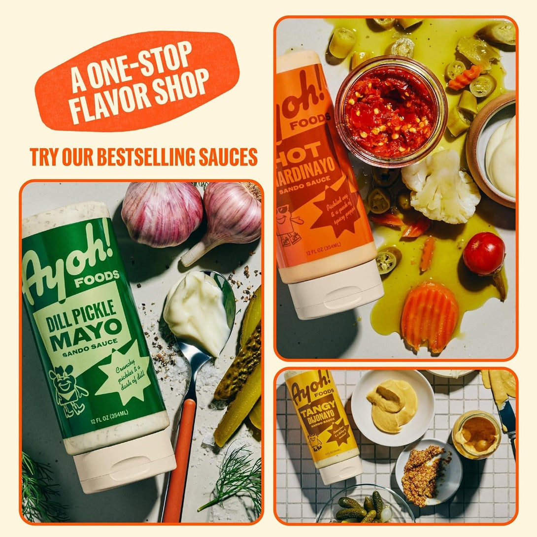 Ayoh Foods, Mayo Gone Wild, Made by Molly Baz (Variety Pack - 3 Total, 12Oz Bottles) Easy to Squeeze, Perfect For; Sandwiches, Burgers, Fries, Nuggets, Wraps & Dips