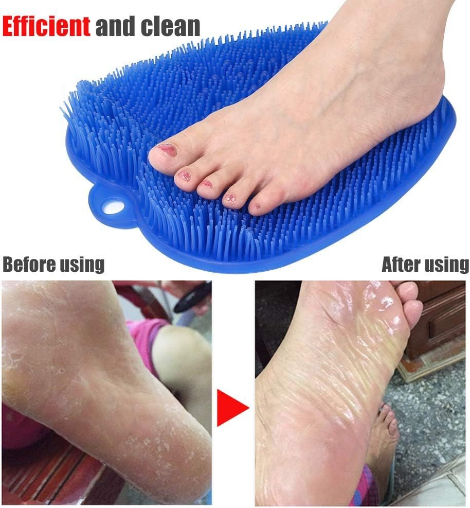 Shower Foot Cleaner Scrubber Massager, Foot Pain Tired Feet Relaxing Acupressure Mat for Shower Floor with Non-Slip Suction Cups, Increase Circulation, Exfoliation (Navy Blue, 10.3 X 9.5 Inches)