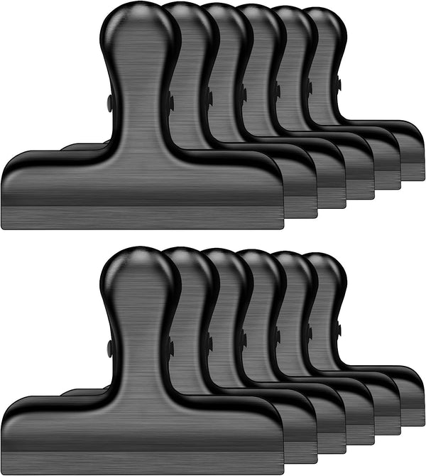 12 Packs Metal Black Chip Clips, Heavy Duty Chip Clips Bag Clips Food Clips, Bag Clips for Food, Clips for Food Packages, Stainless Steel Food Clips for Bag