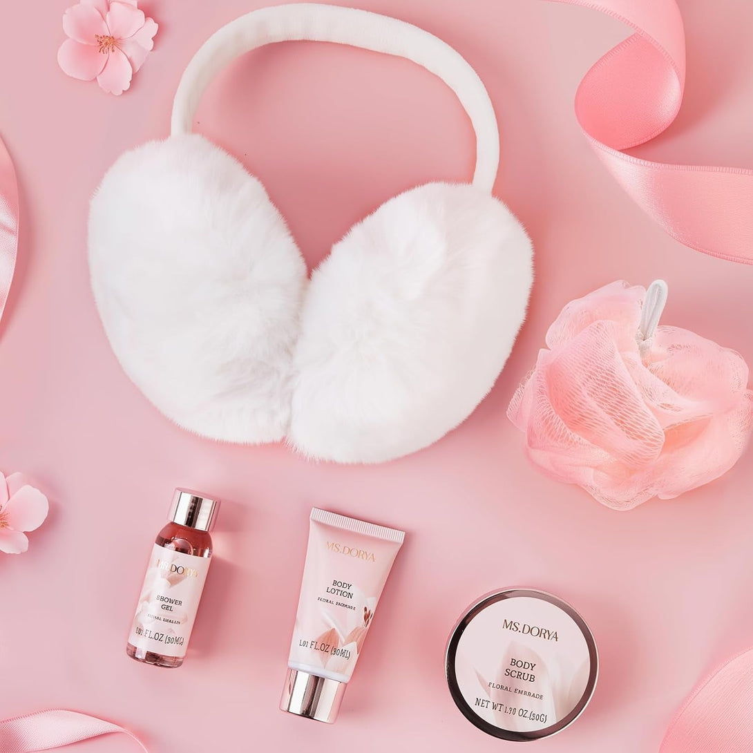 Birthday Gifts for Women Mom, Spa Gift Baskets for Her Wife,- 5 Pcs Relaxing Self Care Gifts Set with Body Lotion & Plush Earmuffs, Ideal Mothers Day Christmas Gifts for Women, Wife, Mom, Girlfriend