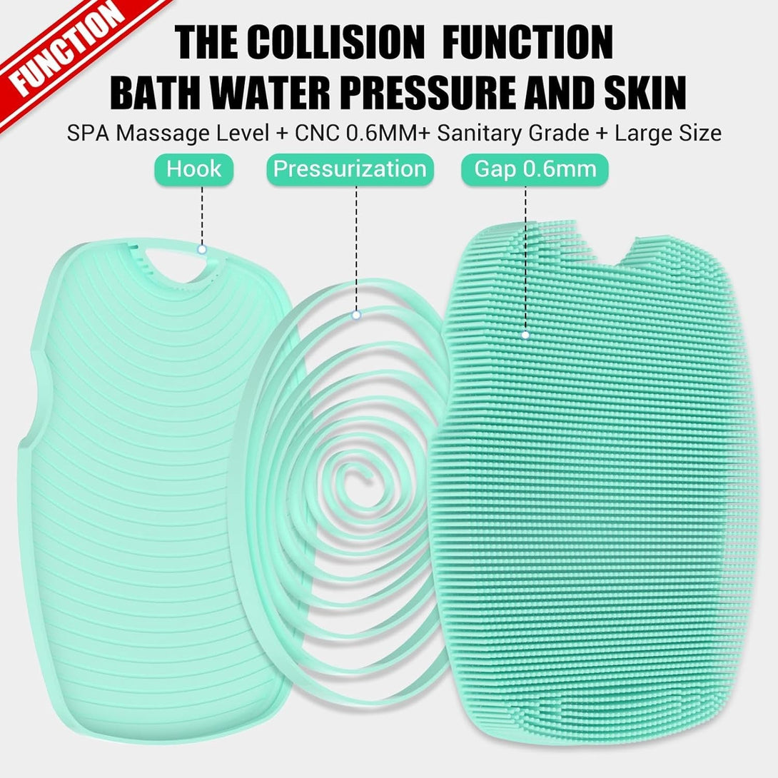 Silicone Body Scrubber - Zinc Infused - Highly Elastic Bristles - Exfoliating Body Scrubber for Cellulite Reduction,Blood Circulation,Massage for Flawless Skin - Green