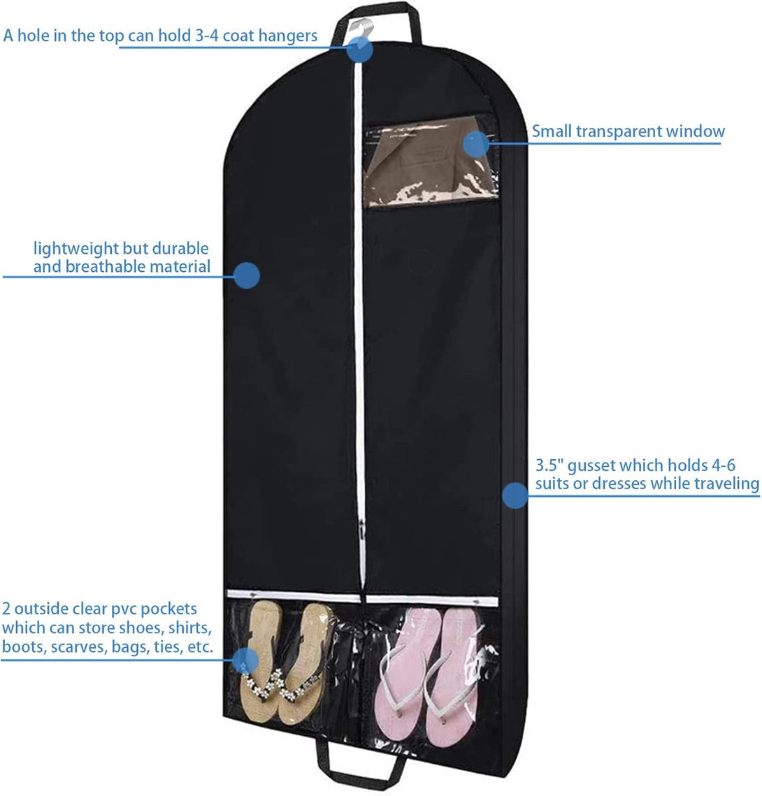 43" Garment Bags for Travel and Storage, Travel Suit Bags for Men Women with 2 Clear Pockets, Storage Bags for Clothes, Suits, Shirts, Coats (43Inch, 2Pcs Black)