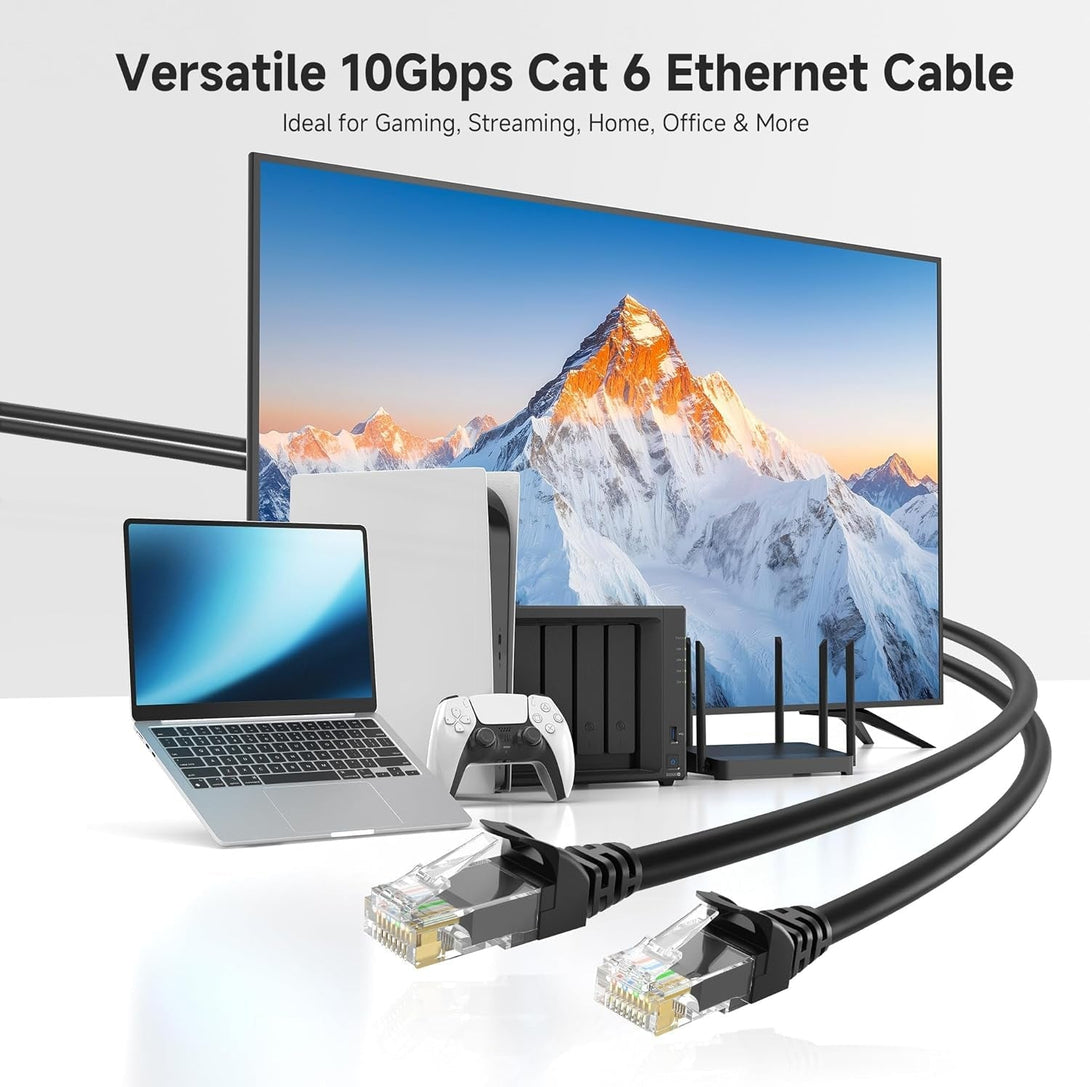Cable Matters 10Gbps 10-Pack Snagless Cat 6 Ethernet Cable - 10Ft, Cat 6 Cable, Cat6 Cord, Ethernet Cord, Black