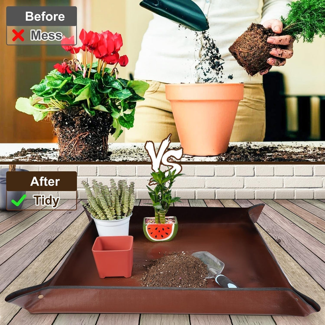 27"X 27" Repotting Mat for Indoor Plant Transplanting and Mess Control Foldable Waterproof Potting Tray-Easy to Clean Gardening Gifts for Plant Lovers