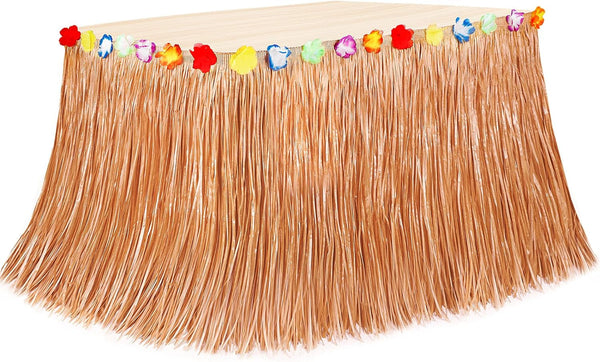Luau Party Decorations, 1PCS Yellow Hawaiian Table Skirt Party Decorations, Flower 108 X 29.5" Grass Table Skirts Luau Party Favors, Luau Table Skirt for Summer Tropical Hula Parties Decor Accessories