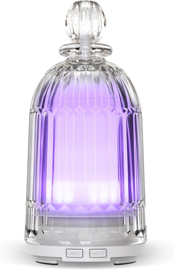 120Ml Glass Essential Oil Diffuser, Ultrasonic Aroma Diffuser Glass Cover & Plastic Reservoir with Auto Shut-Off, 7 Colors LED Light for Home, Bedroom, Office, Yoga(White Base)