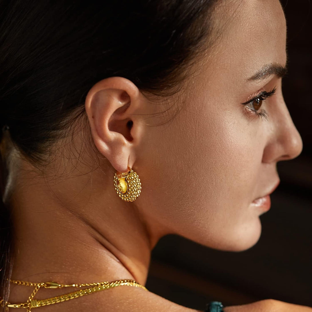 18K Gold Plated Chunky Hoop Earrings for Women Fashion Thick Gold Hoops Set Jewelry for Birthday Christmas Gifts