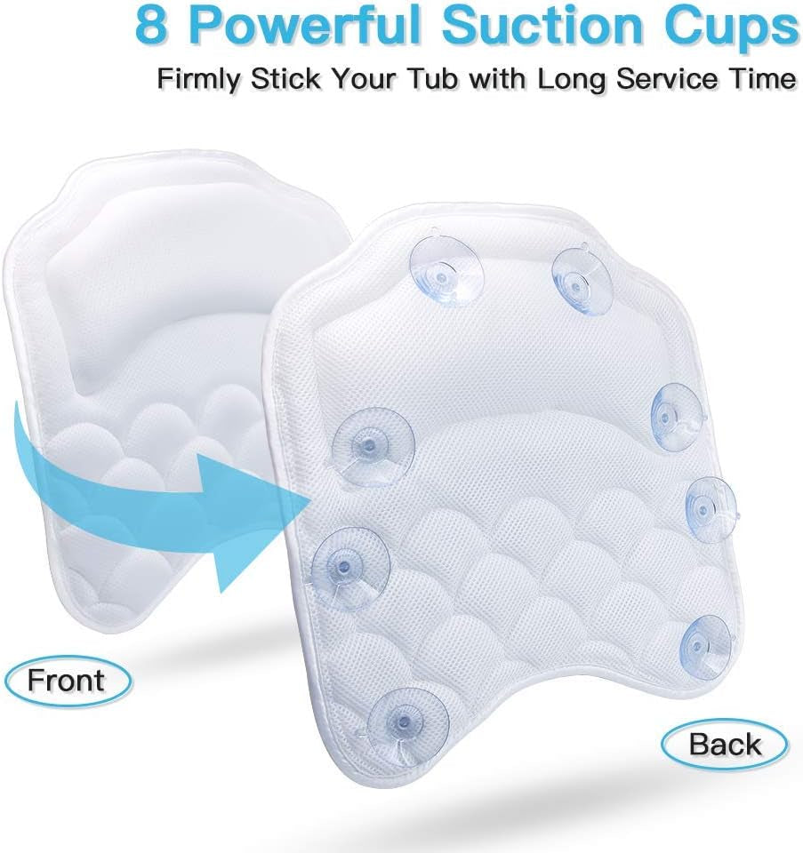 Bathtub Spa Pillow Bath Pillows for Tub, with Non-Slip 8 Large Strong Suction Cups, Free Machine Washable Bag