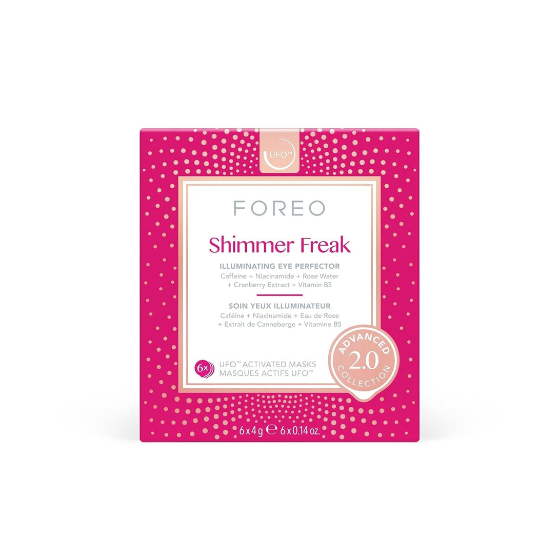 FOREO Shimmer Freak Advanced Collection 2.0 Ufo-Activated Facial - Eye Contour Illuminating - Beauty & Personal Care - Rose Water - Niacinamide - All Skin Types - Wrinkles - Puffiness - 6 Pcs in Pack