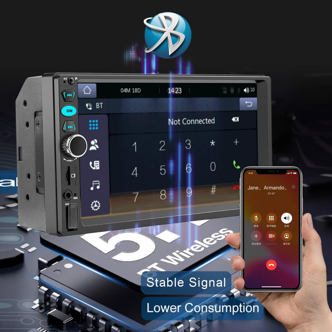 7 Double Din Touch Screen Car Radio with Apple Carplay,7 Inch Bluetooth Car Stereo with Backup Camera, FM Steering Wheel Controls,Mirror Link Navigation,Usb/Tf/Subwoorf/240 Watts