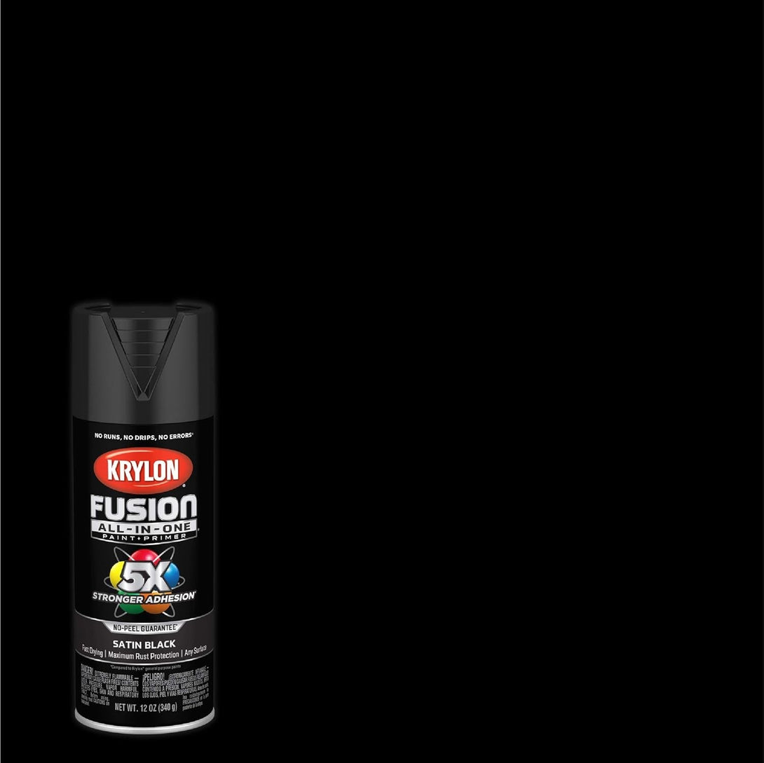 12 Oz Krylon K02732007 Black Fusion All-In-One Paint & Primer Spray Paint, Satin