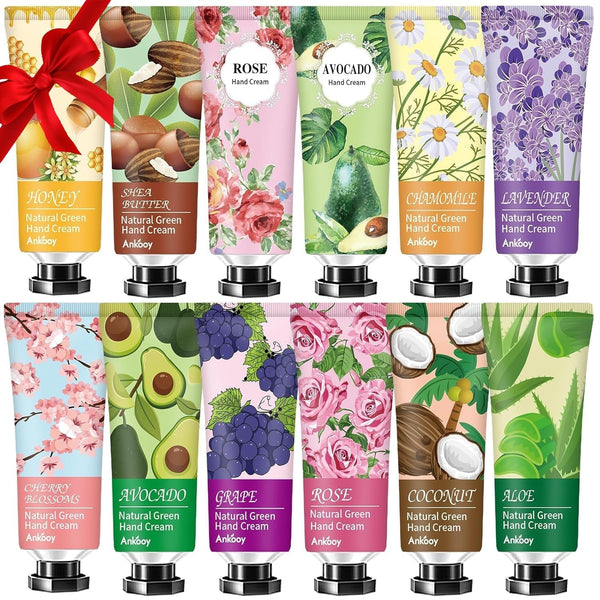 12 Pack Hand Cream for Dry Cracked Hands,Mothers Day Gifts,Fathers Day Gift for Husband,Nurse Gifts,Teacher Appreciation Gifts,Easter Basket Stuffers for Teens,Natural Hand Lotion Travel Size