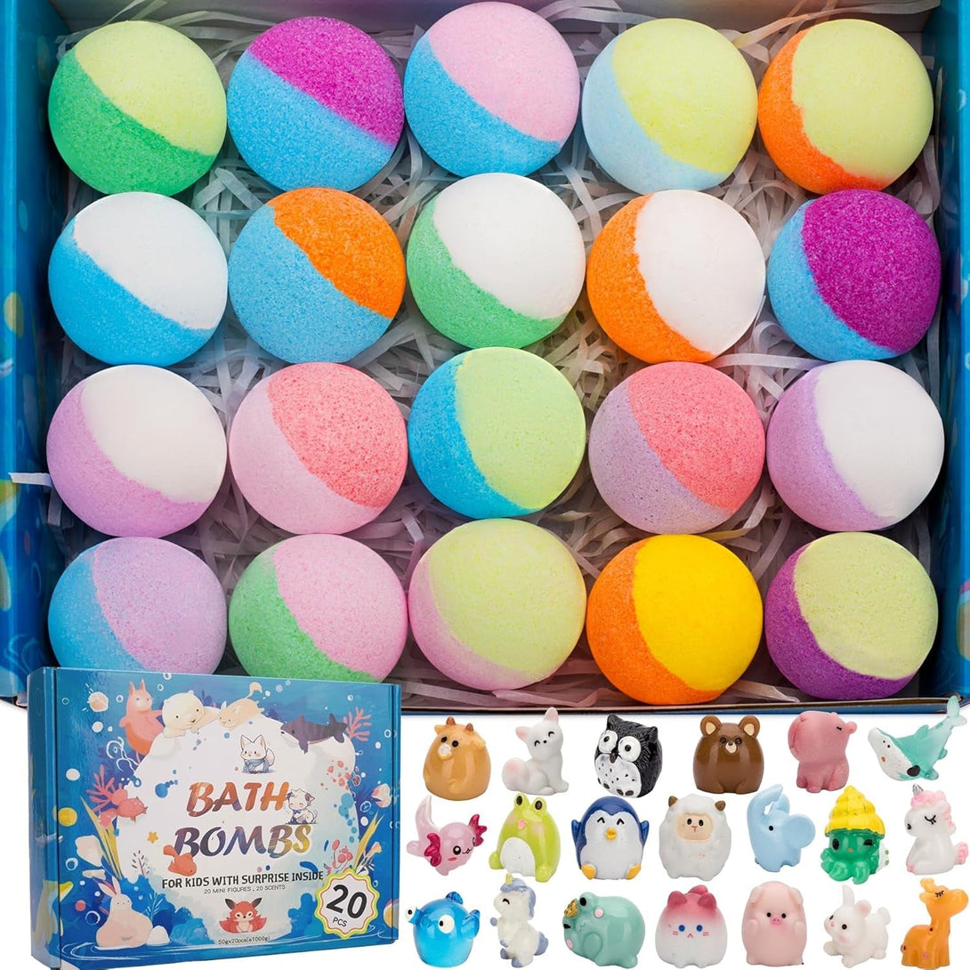 20 Pack Bath Bombs for Kids with Surprise inside Bubble Bath Toys Organic Natural Bath Bombs Set Stocking Stuffers Birthday Christmas Gifts for Kids 3 4 5 6 7 8 Years Old Boys Toddlers Girls