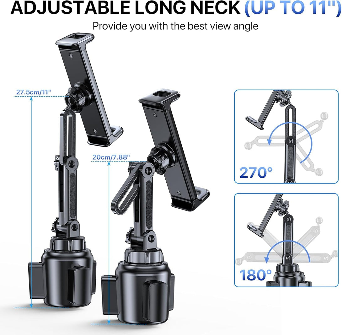 Miracase Cup Holder Tablet Mount for Car, Adjustable Long Neck Car Tablet Holder Friendly Compatible with Ipad, Pro, Air, Mini Samsung Galaxy Tab, All 6.1-12.9" Tab & Phones
