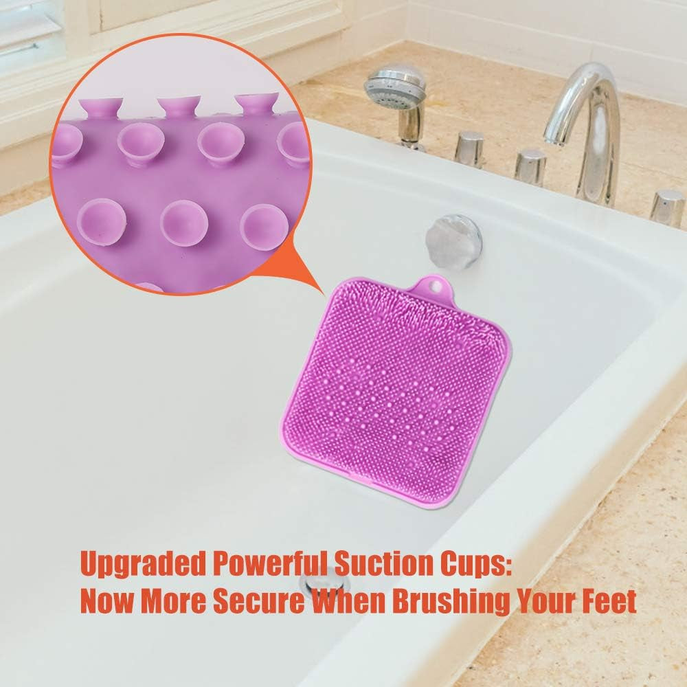 Shower Foot Cleaner Scrubber Massager, Foot Pain Tired Feet Relaxing Acupressure Mat with Non-Slip Suction Cups and Cleaning Bristles, Increase Circulation, Exfoliation (Lavender, 9.5 X 9.5 Inches)