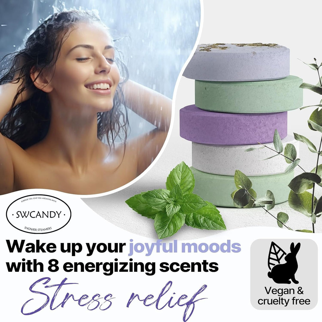 Shower Steamers Aromatherapy Birthday Gifts for Women - SWCANDY 8 Pcs Mothers Day Gifts for Mom Grandma Wife Her Men Teen Adults Bath Bombs Self Care with Natural Essential Oils Relaxation Home SPA