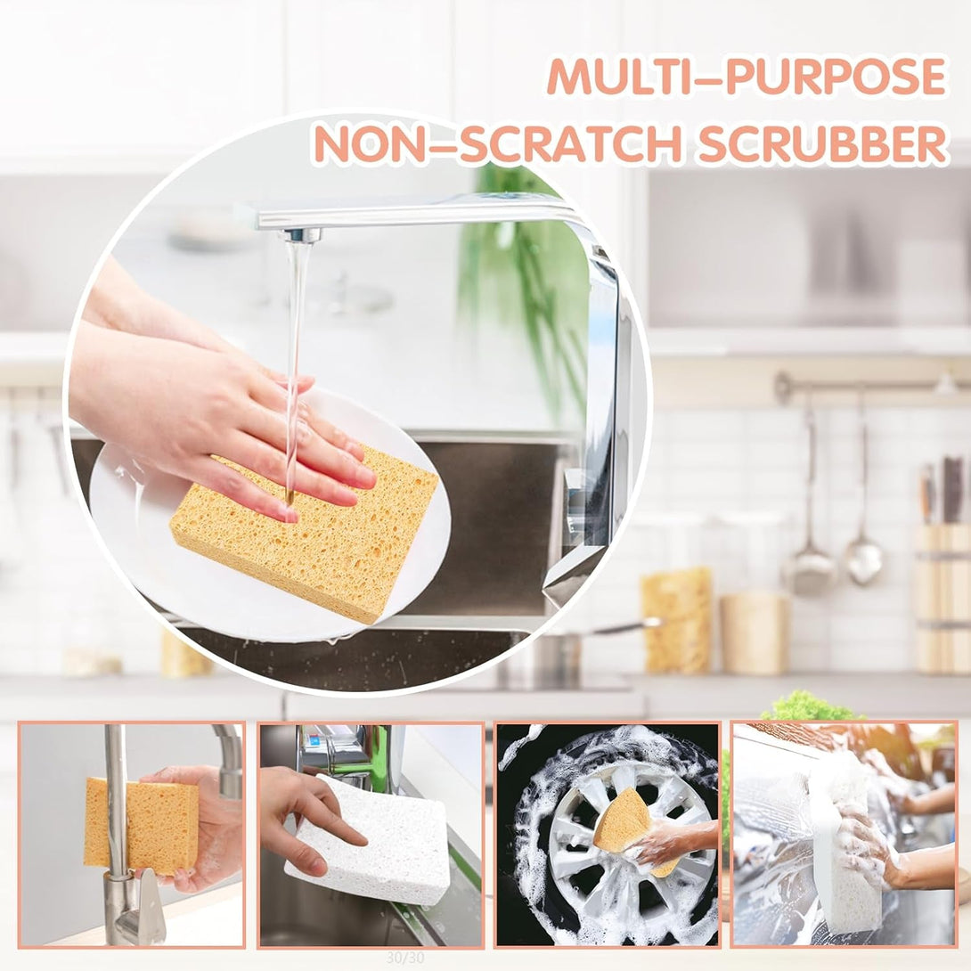2 Pack Extra Large Kitchen Sponges for Household Cleaning Heavy Duty Reusable & Biodegradable Cellulose Thick Sponges for Washing Dishes Absorbent Non Scratch