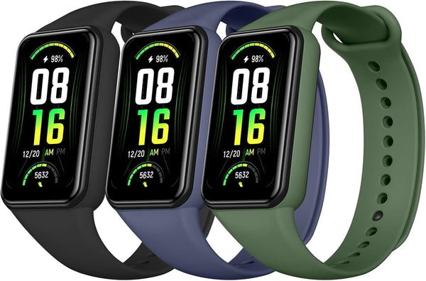 Amzpas TPU Bands for Amazfit Band 7 Fitness & Health Tracker, 3 Pack Soft Breathable Wristband, Adjustable Replacement Sportt Strap for Women Men