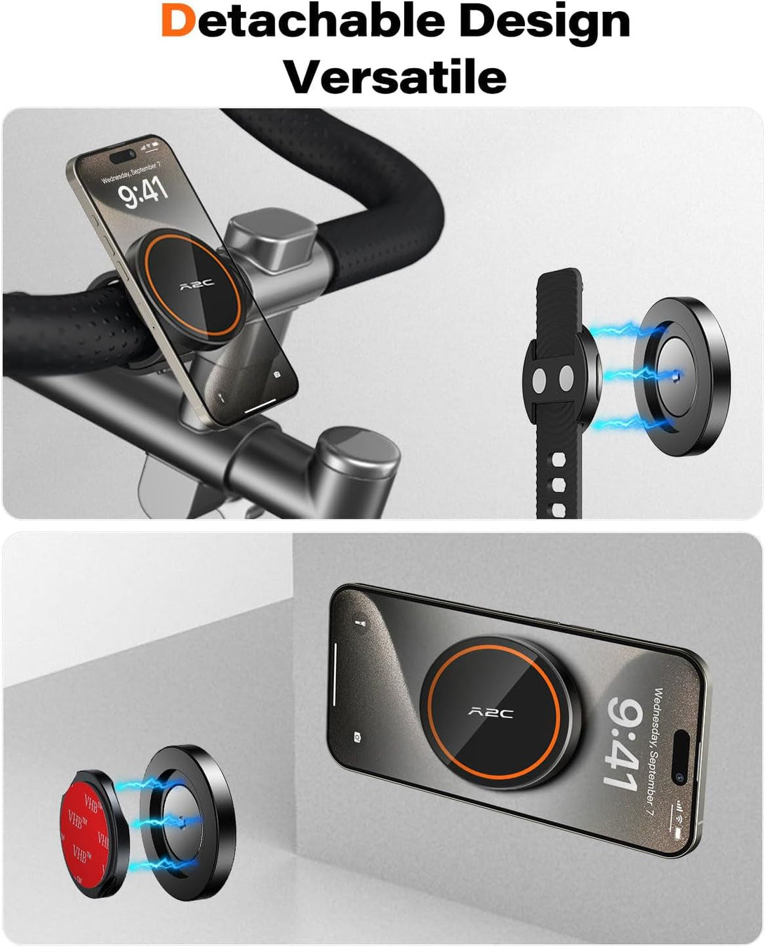 A2C Gym Fitness Phone Mount for Magsafe - 17 N52 Strong Magnets Stable and Secure Phone Mount with Adjustable Strap, Compatible with Gym Equipment, Stroller, Shopping Cart, Exercise Bikes