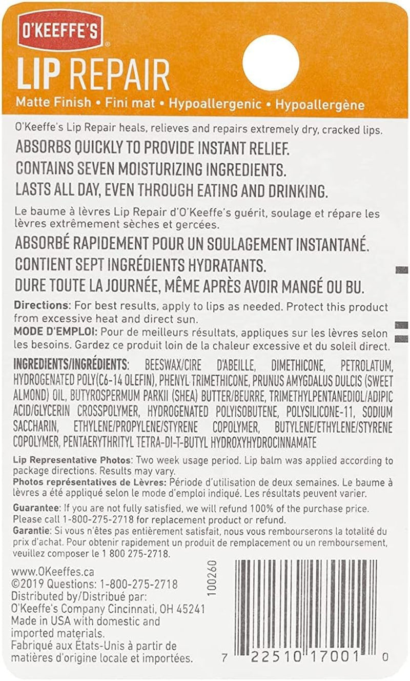 O'Keeffe'S Unscented Lip Repair Lip Balm for Dry, Cracked Lips, Stick, (Pack of 5)