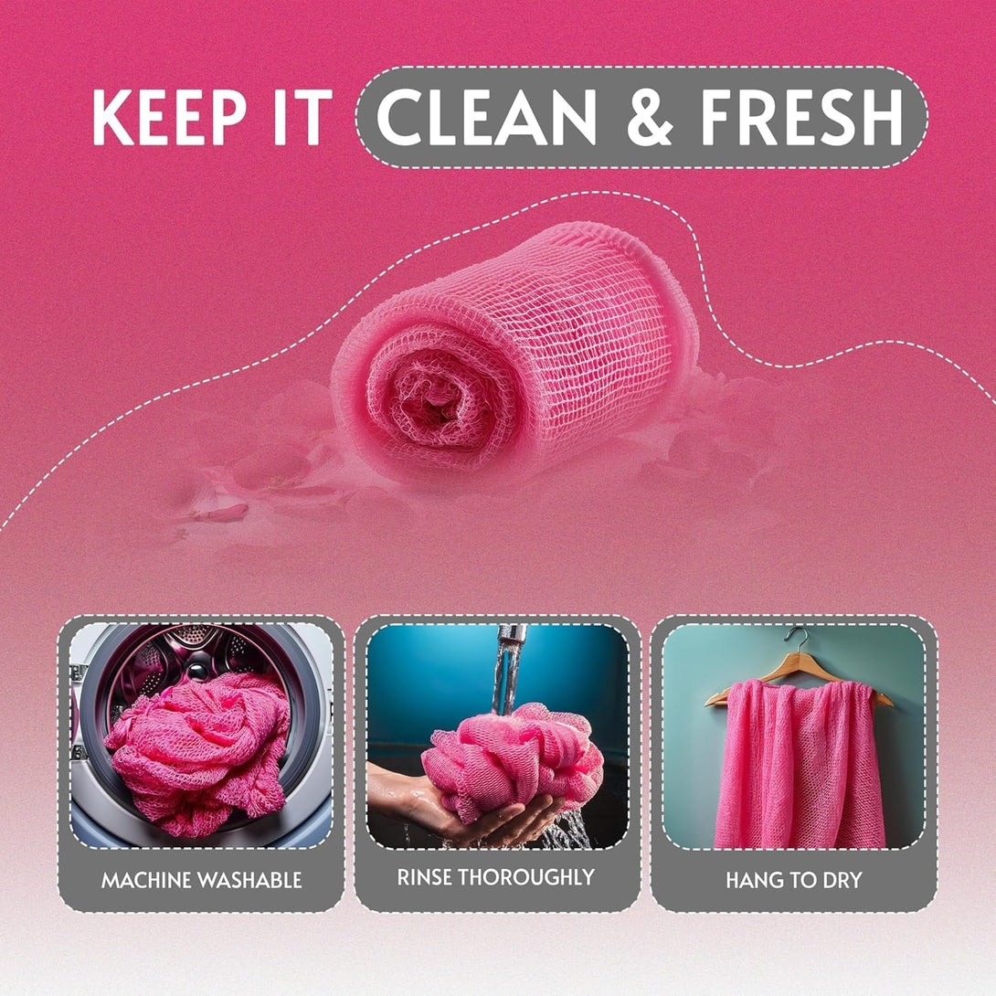 Bath Sponge Exfoliating Washcloth for Body African Net Shower Exfoliating Towel Back Scrubber Shower Rag Bath Accessories for Smoother Skin (Pink)