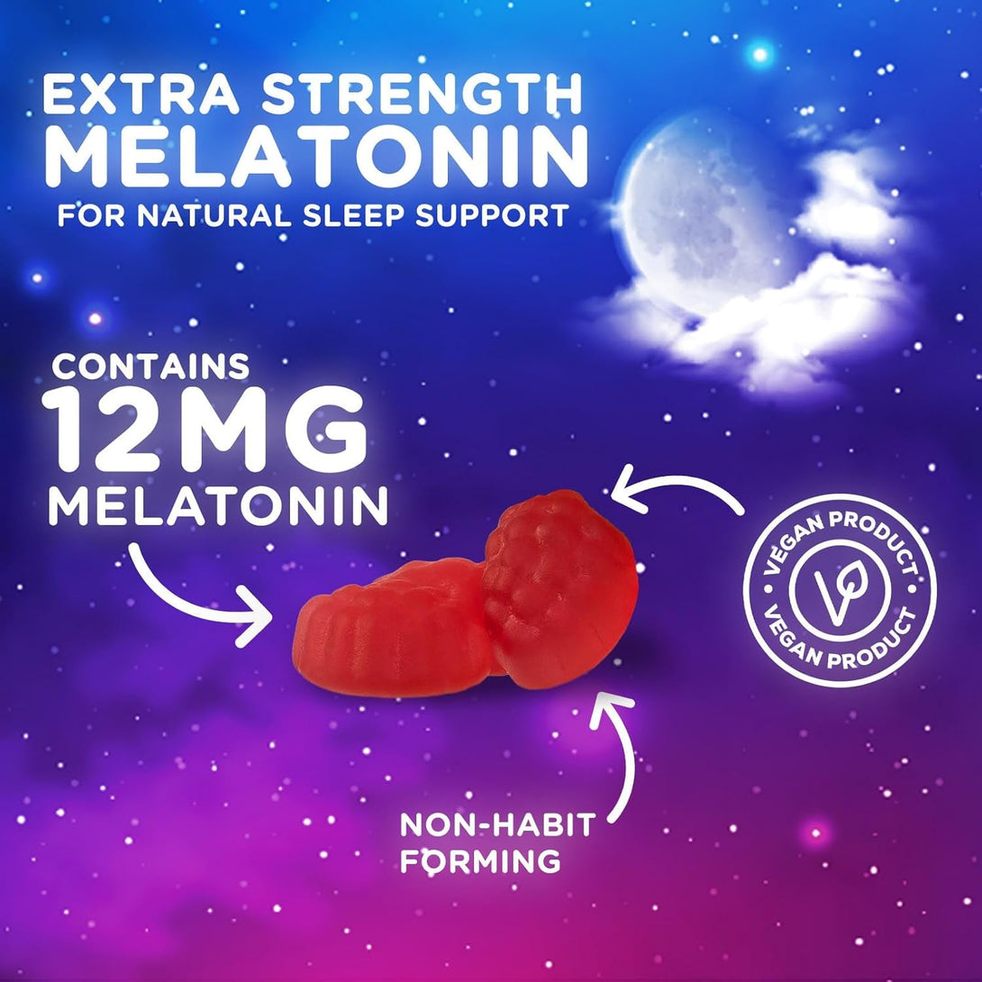 Sleep Gummies with Melatonin - Extra Strength Sleep Gummy, 12 Mg Melatonin, Natural Melatonin Gummy, Occasional Sleep Support Supplement for Adults, Vegan, Non-Gmo, Gomitas Para Dormir - 120 Gummies