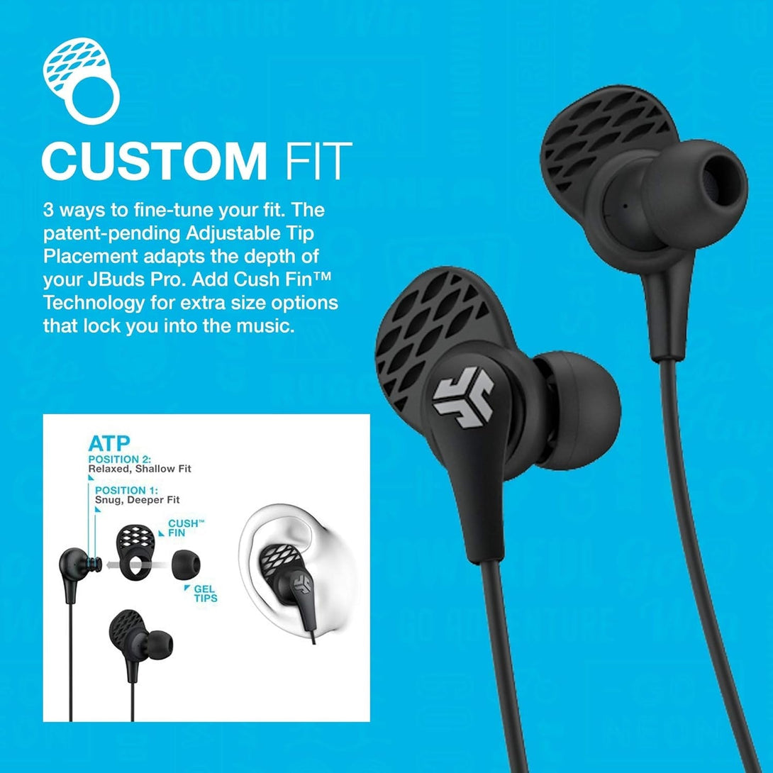 Jlab Jbuds Pro Bluetooth Wireless Signature Earbuds, Black, Titanium 10Mm Drivers, 10-Hour Battery Life, Music Controls, Noise Isolation, Bluetooth 4.1 Extra Gel Tips and Cush Fins