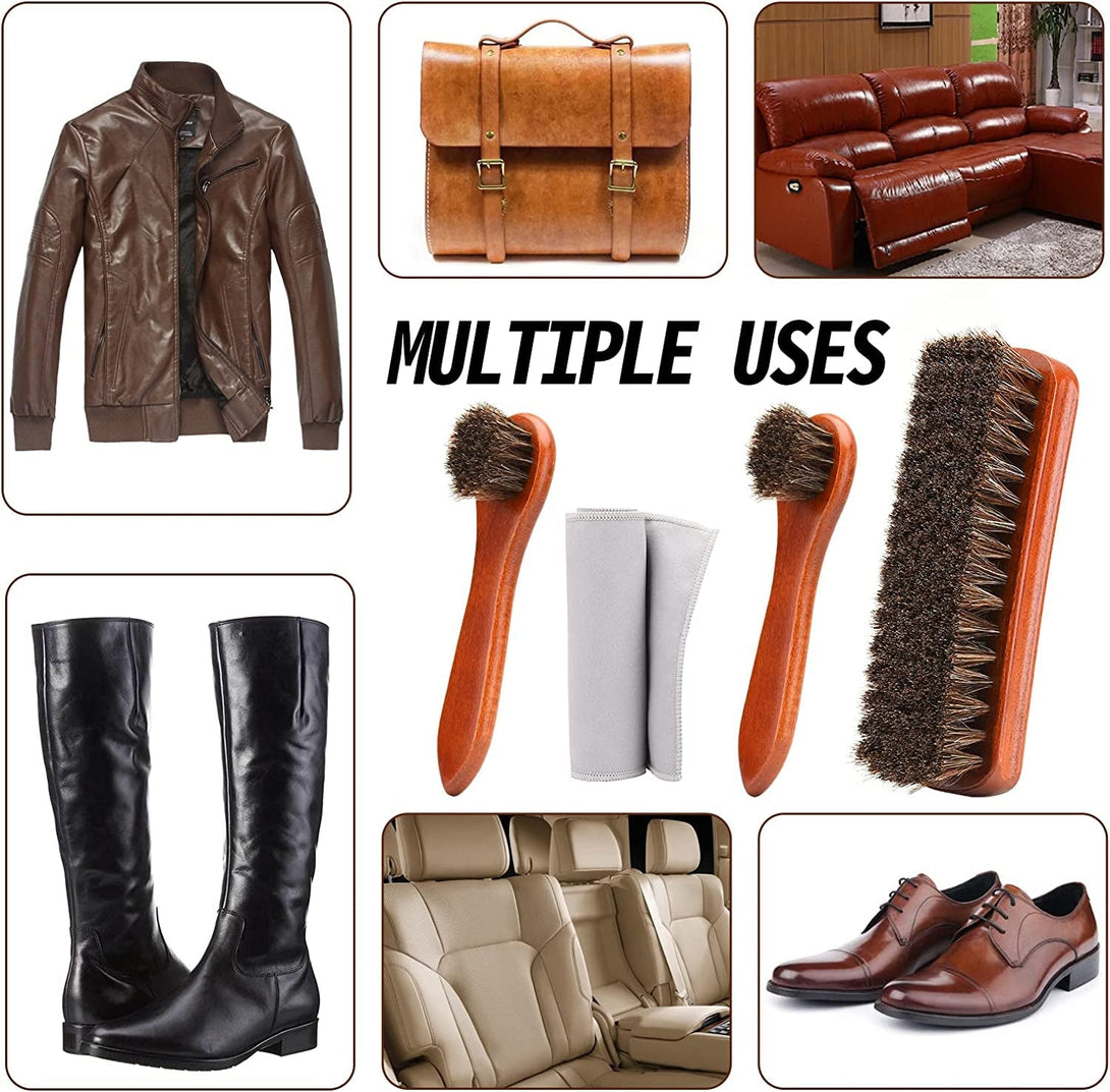 4-Piece Horsehair Shoe Brush Shine Kit, Shoe Polish Kit, Leather Shoes Boot Cleaning Brush Care Clean Dauber Applicators