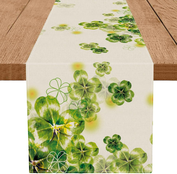 GPGHE St Patricks Day Table Runner Watercolor Shamrock Table Runner Seasonal Spring Holiday Kitchen Dining Table Decoration for Home Party Decor 13X72 Inch