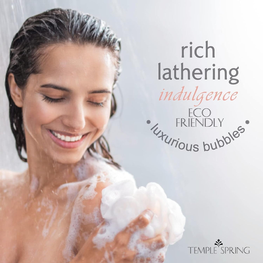 Temple Spring Recycled Luffa Sponges, Bathroom Shower Accessories, Loofa Bath Sponge, Exfoliating Body Scrubber Exfoliator Pouf, Shower Scrubber Puff, Poof, Loofah for Women, Loofah for Men-Coral Pink