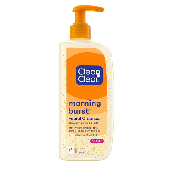 Clean & Clear Morning Burst Oil-Free Facial Cleanser with Brightening Vitamin C, Ginseng, and Gentle Daily Brightening Face Wash for All Skin Types, Hypoallergenic, 8 Fl. Oz