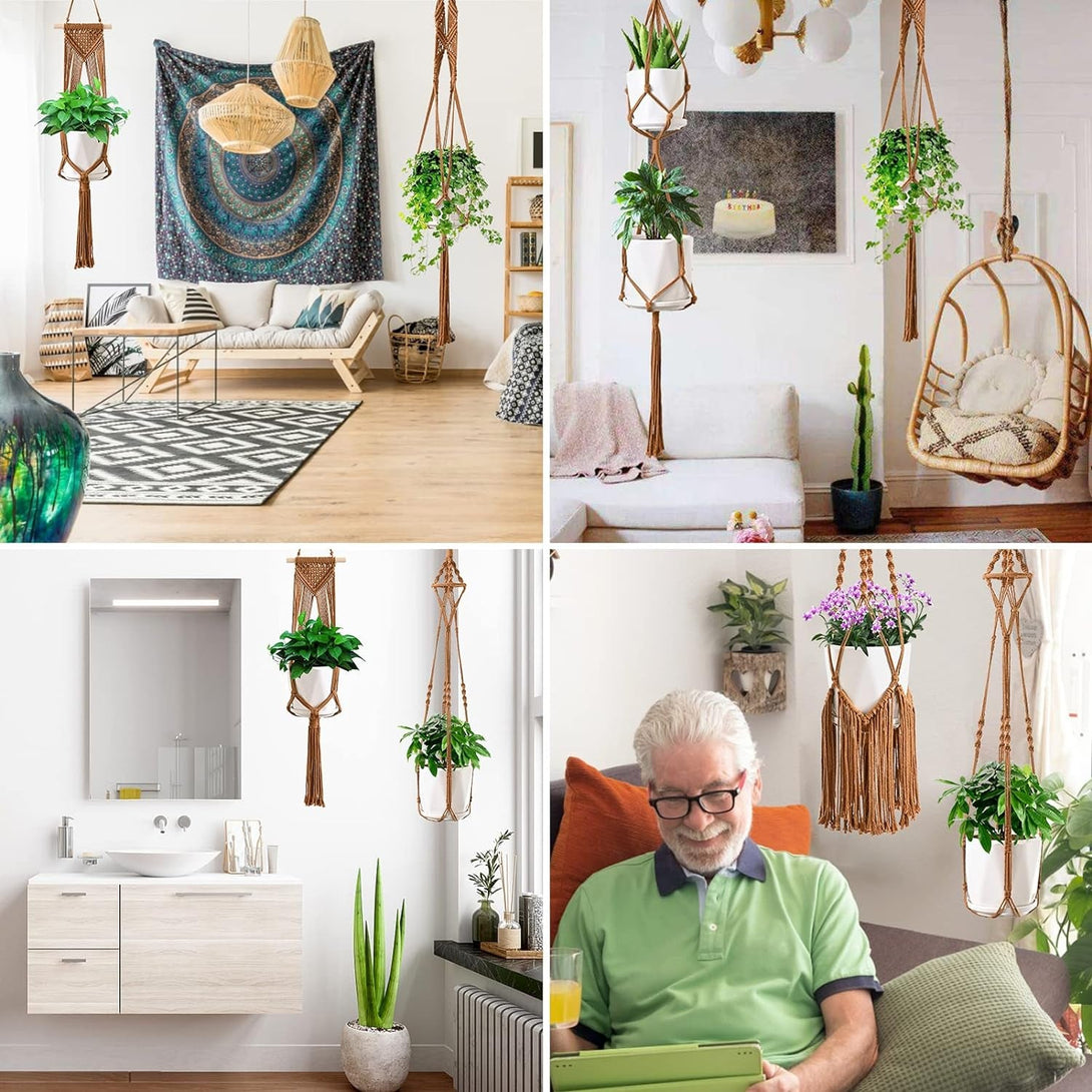 Macrame Plant Hangers, 6Pack Hanging Planters for Indoor Plants W/ 6 Set Hangers Kit Handmade Macromay Plant Hangers Indoor Flower Pots Holder Stand for Boho Home Décor (POTS NOT Included)