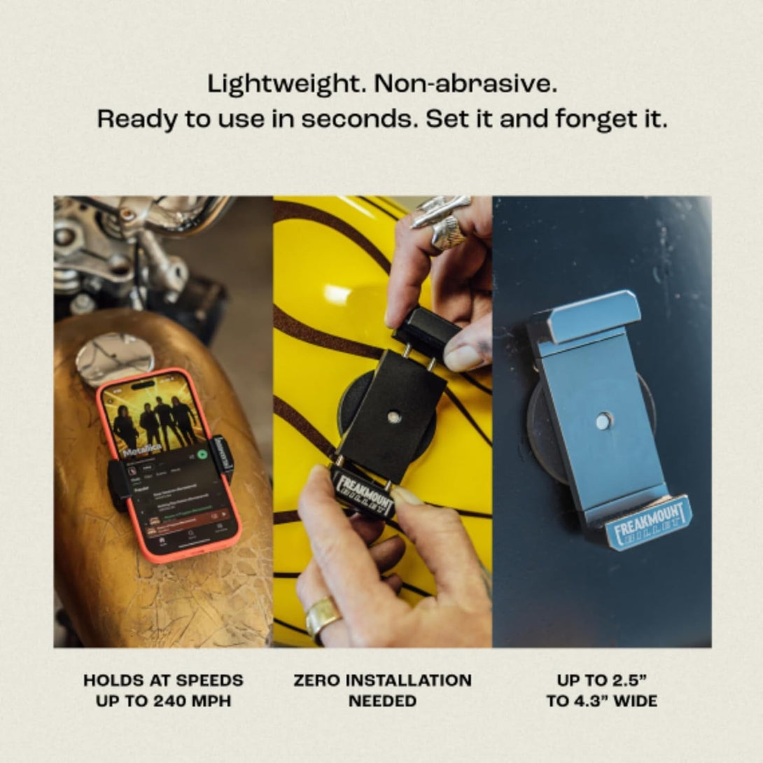 FREAKMOUNT Magnetic Motorcycle Phone Mount - Compatible with Harley Davidson - Premium Billet Aluminum Holder for Gas Tank, High-Speed Magnet Accessories - Fits Most Phones, Black