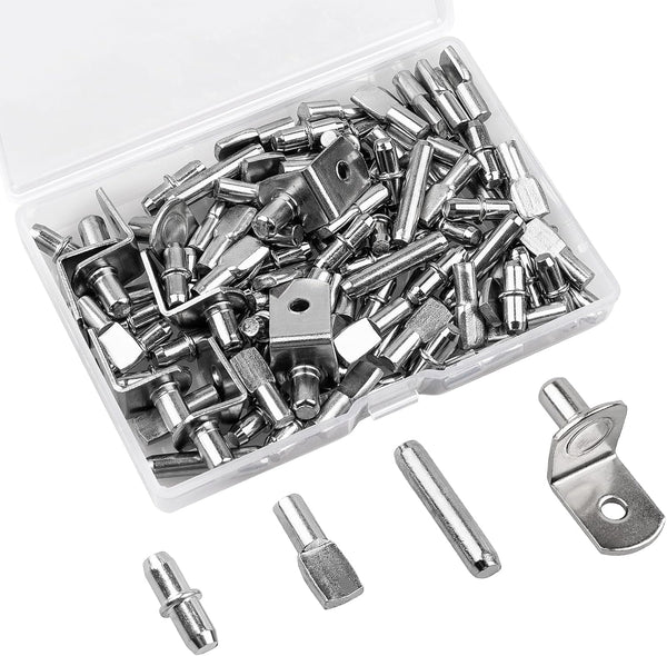 104 Pcs Shelf Pegs Kit, Upgraded Shelf Pins 4 Styles, 5Mm & 1/4Inch Nickel Shelf Support Pegs, Cabinet Shelf Pegs for Shelves, Shelf Support for Bookshelf Kitchen Cabinet Shelf Pegs.