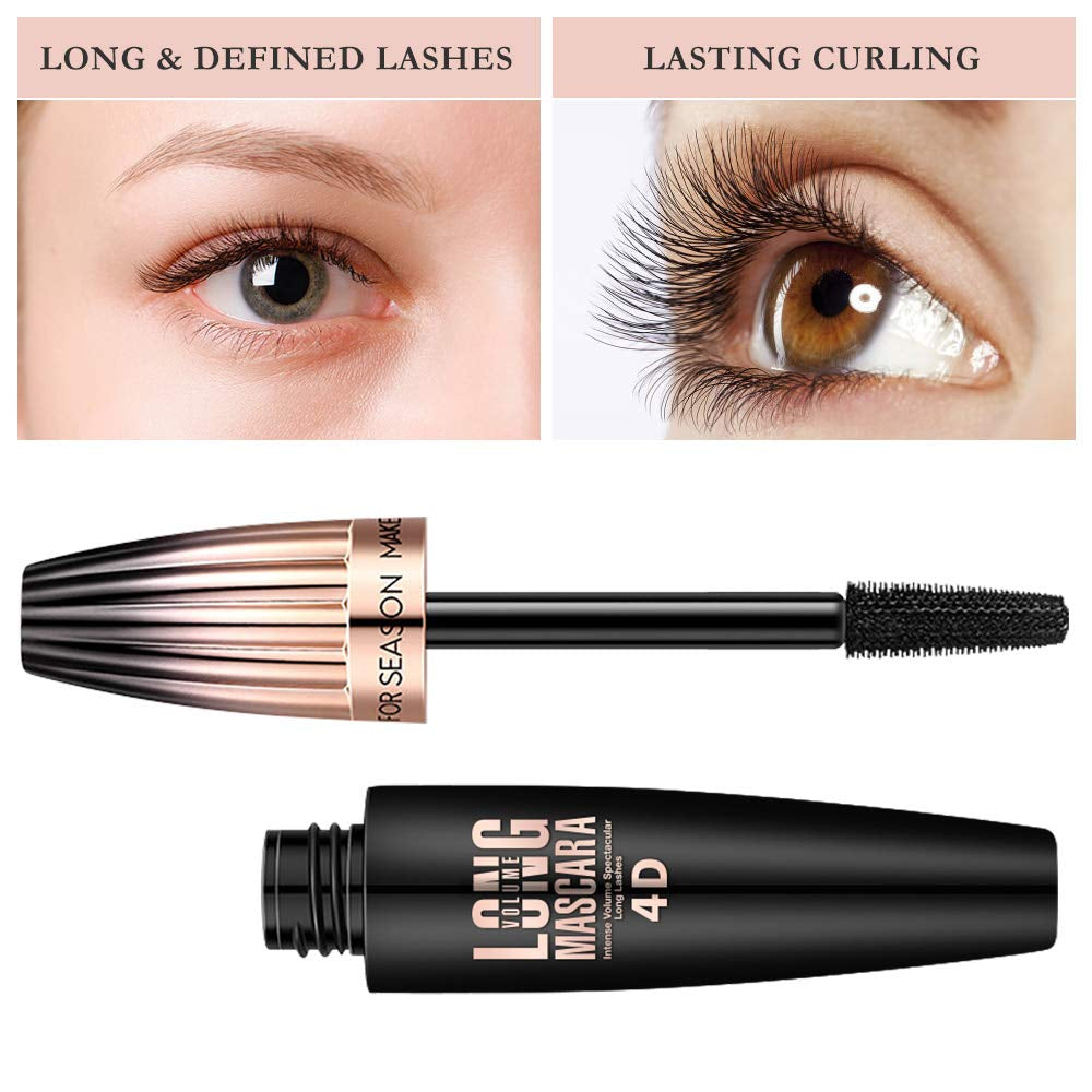4D Fiber Eyelash Mascara, Natural Waterproof Lasting Lash Mascara Black Volume, Lengthening Thickening Softer Fuller Lashes Amplify Eyelash Primer Brush (Black)