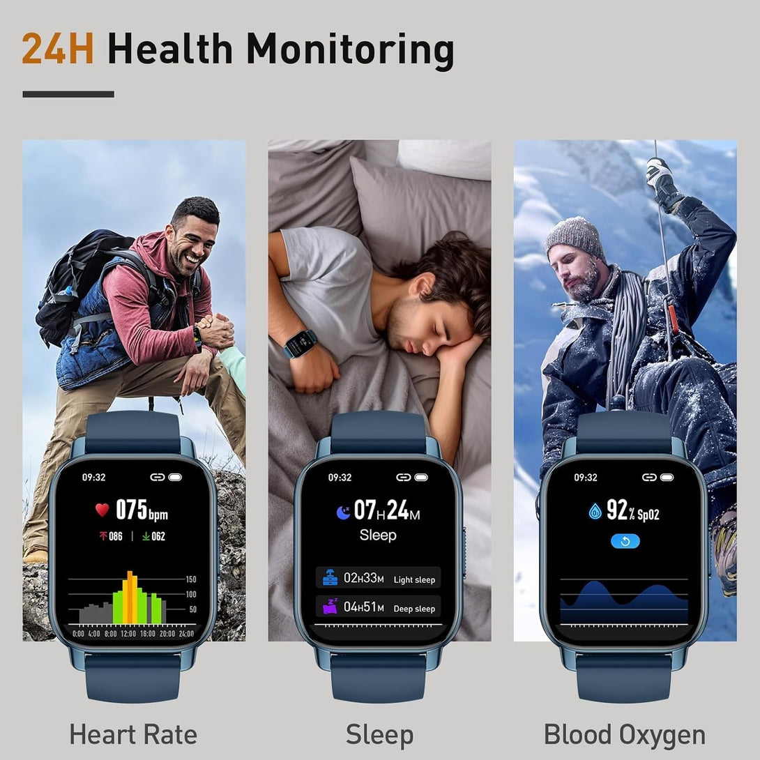 Smart Watch for Men Women, 1.85" HD Screen Smartwatch (Answer/Make Call) with Heart Rate Sleep Monitor Pedometer, 110+ Sports Mode Fitness Watch, IP68 Waterproof Fitness Tracker for Android Ios, Blue